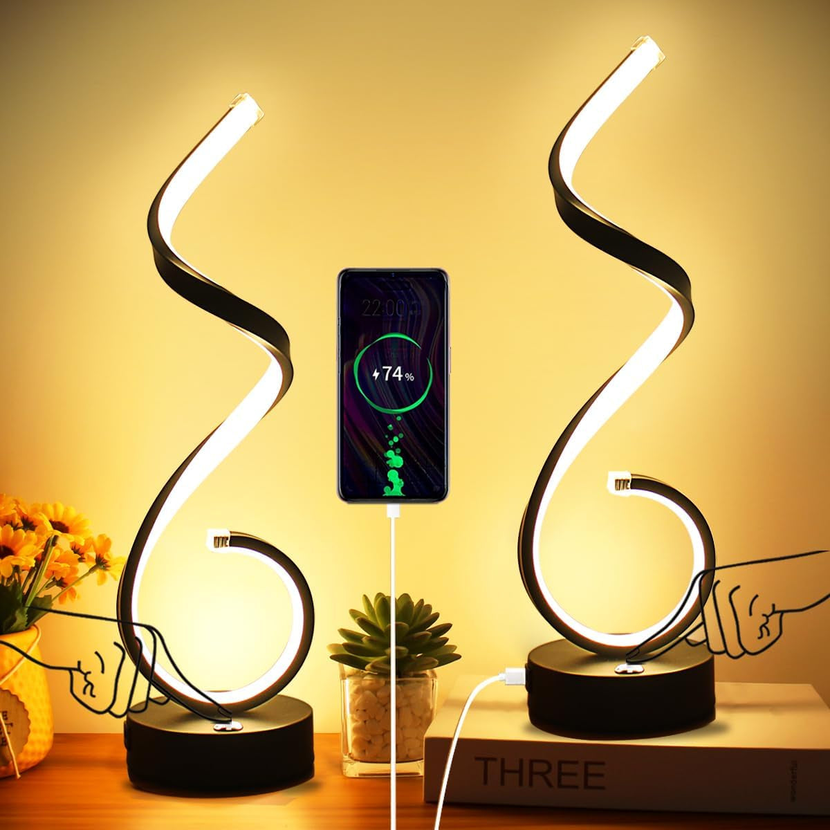 modern-spiral-led-table-lamp-set-of-2-10w-touch-control-table-lamp-with-usb-charging-ports-dimmable-3-color-modes-bedside-nightstand-desk-lamp-light-for-bedroom-living-room-office-black