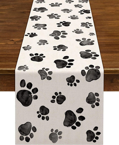 Dog Paw Print Table Runner Puppy Dog Birthday Party Decoration Farmhouse Dining Room Kitchen Home Decor (13" X 90")1
