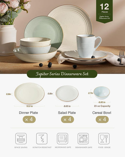 Jupiter Plates and Bowls Sets with Rim, Stoneware Dinnerware for 46