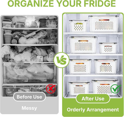 5 Pack Large Fruit Storage Containers for Fridge, Leakproof Produce Containers with Removable Colanders, Dishwasher Safe Fridge Organizers and Storage, Keep Berry, Vegetables Fresh Longer6