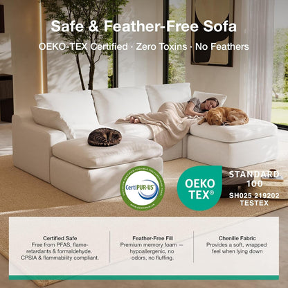 104.3" Modular Cloud Couch, Modern Sectional Sofa with Smarts Coil® Support, Chenille Fabric, Upholstered Couch for Living Room Apartments Bedroom, No Assembly, 3 Seater + 2 Ottoman, White10