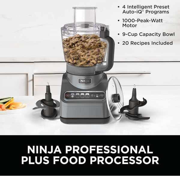 Ninja BN600 Professional plus Food Processor, 850 Watts, 3 Functions for Chopping, Slicing & Dough with 9-Cup Processor Bowl, 3 Blades, Food Chute & Pusher, Silver4