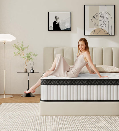 Queen Mattress 12 Inch, Bed in a Box Hybrid with Gel Memory Foam & Pocket Springs, Medium Firm, Pressure Relief, Motion Isolation, Edge Support, Fiberglass Free, Certipur, White4