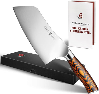 Vegetable Cleaver Knife, Chinese Chef Knife 7 Inch Meat Cleaver with Pakkawood Handle, Stainless Steel Butcher Chopper for Home Kitchen - Fiery Phoenix Series1