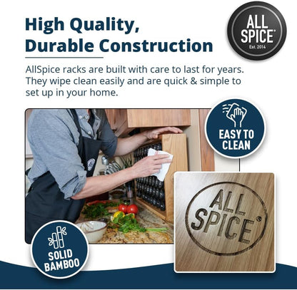 Spice Rack Organizer, Wood, 525 Unique Labels, Countertop or Wall Mount, Includes 60 4Oz Jars- Bamboo5