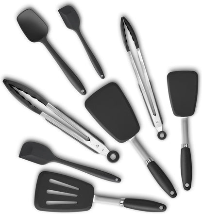 5-Piece Silicone Spatulas Set with Tongs, 446°F Heat Resistant, Black1
