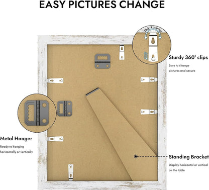 8X10 Picture Frame with Real Glass Wood (Distressed White, 1 Pack)4