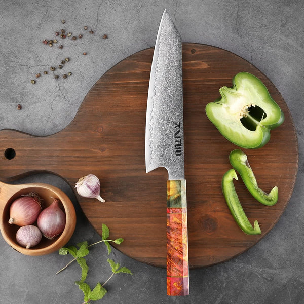 XITUO 8 Inch Kiritsuke Chef Knife, Japanese VG10 Damascus Steel – Professional Kitchen Knife for Meat & Sushi, Octagonal Stabilized Wood Handle, Gift Box5