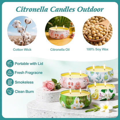 Citronella Candles Outdoor, 4 Pack Double-Wick Soy Wax Lemongrass Candles Bulk, Decorative Scented Candle for Patio Garden Yard Camping, Indoor outside Emergency Candle, 240 Hours Burning Time2