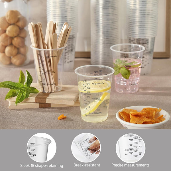 120Pcs 8Oz Graduated Clear Plastic Resin Epoxy Paint Measuring Cups with 120Pcs Wooden Stirring Sticks for Mixing Paint, Pigments, Epoxy Resins, Resins3