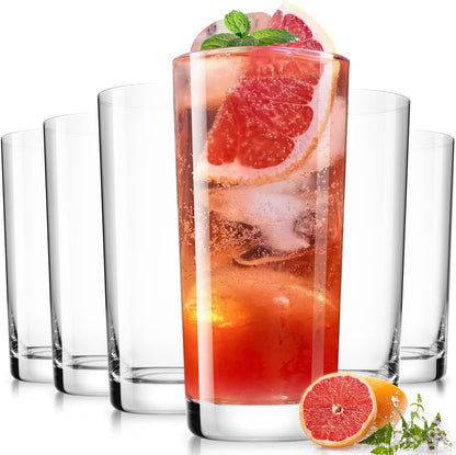 Drinking Water Glass Cups Set,Crystal Highball Glasses Cups Set of 6,16Oz | Wide Mouth Design Clear Tall Glassware for Cocktail Parties, Family Dinners1
