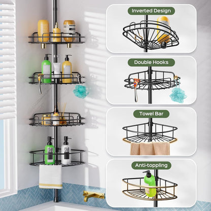 Corner Shower Caddy Tension Pole: No-Drill Rustproof Bathroom Shelf5