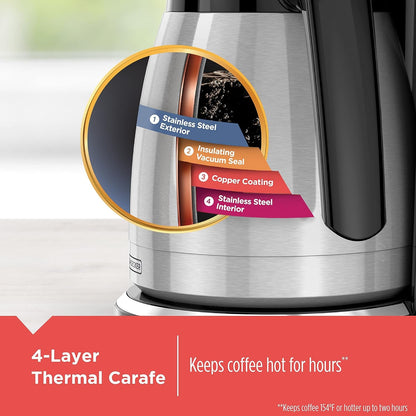 BLACK+DECKER 12 Cup Thermal Programmable Coffee Maker with Brew Strength and VORTEX Technology, Black/Steel, CM2046S | Programmable Coffee Maker with Vortex Showerhead, Brew Strength Control and Mess-Free Perfect Pour Spout.3