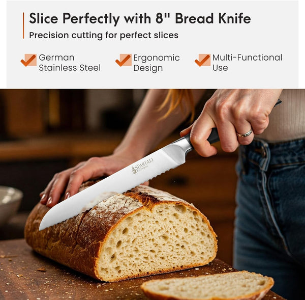 8-Inch Bread Knife – Serrated High Carbon German Stainless Steel Blade for Bread, Bagels & Pastries – Ergonomic Handle, Rust-Resistant, Ultra-Sharp Edge – Ideal for Home Bakers and Chefs.2