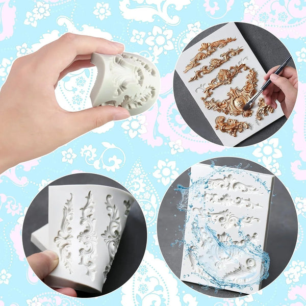 3 Packs Baroque Silicone Molds Scroll Silicone Baroque Mold Clay Molds Fondant Molds Border Fondant Mold Wedding Birthday Cake Decoration3