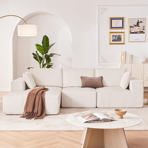 108" Boneless Couch with Chaise, Cloud Sectional Modular Sofa, Beige2