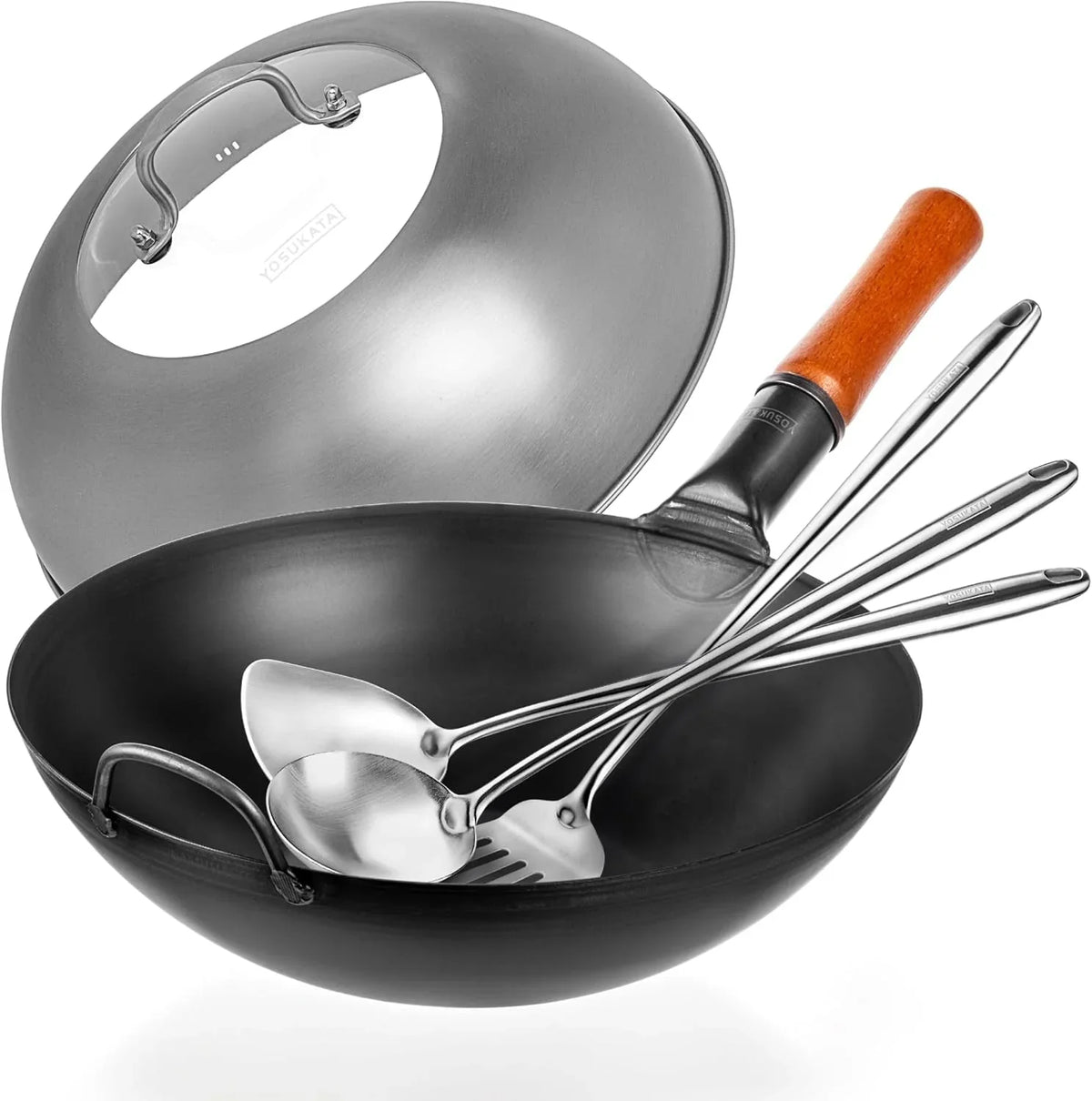 carbon-steel-wok-pan-13-5-stir-fry-pans-with-flat-bottom-stainless-steel-wok-lid-12-8-in-17-spatula-and-ladle-and-turner-spatula