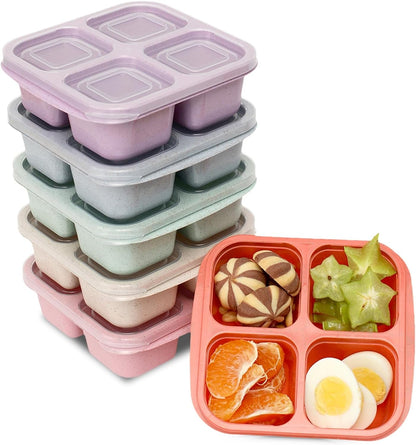6 Pack Snack Containers, 4 Compartment Snack Box Containers Bento Box, Reusable Meal Prep Lunch Containers for Adults Kids Toddler, Divided Food Containers for Travel Work School1