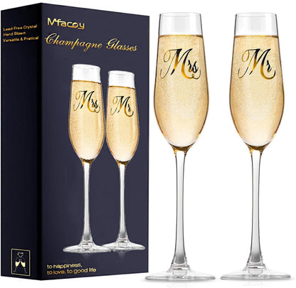 Mr. & Mrs. Champagne Flute Set, Wedding Decor - His and Hers, Wedding Toasting Glasses for Engagement Celebrations, Bridal Shower and Registry Idea, Tall Wine Glasses for Bride and Groom Gifts1
