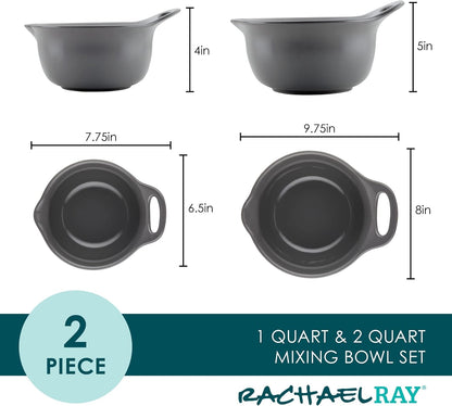 Ceramics Nesting Mixing Bowl Set with Pour Spout, 1 Quart and 2 Quart - Dark Gray2