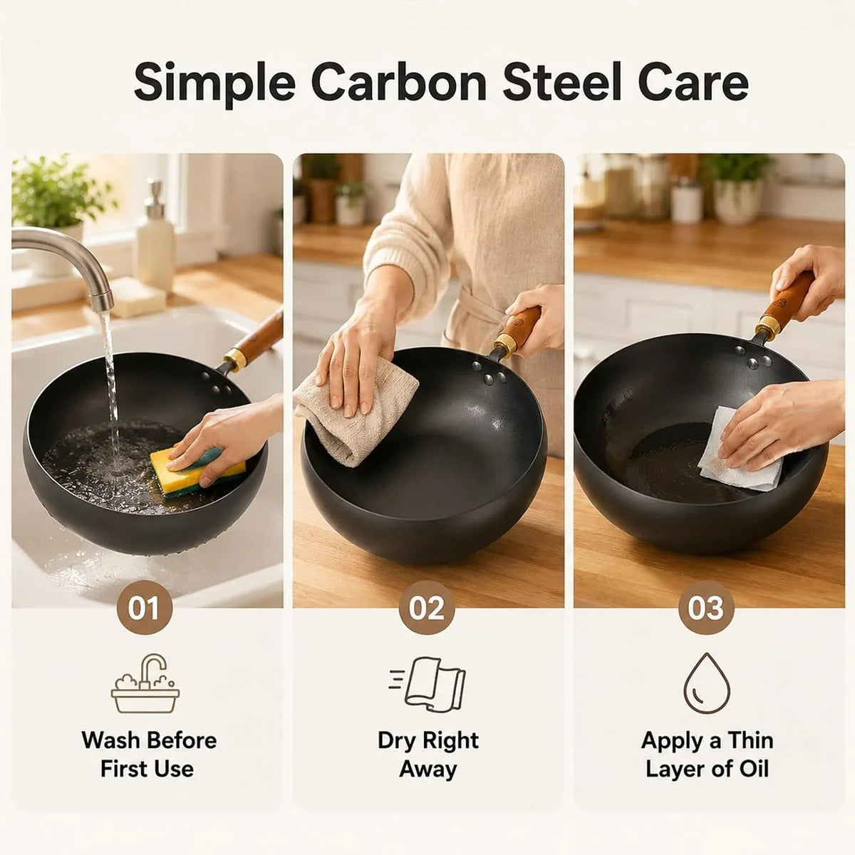 9-5-inch-carbon-steel-wok-with-lid-flat-bottom-stir-fry-pan-deep-3-5-qt-bowl-for-1-2-servings-smooth-carbon-steel-surface-flat-base-for-induction-gas-electric-and-ceramic-cooktops