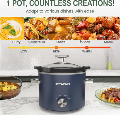2 QT Small Slow Cooker, 3 Adjustable Temp, Upgraded Ceramic Pot, Easy Clean-Up, Nutrient Loss Reduction, Sauces, Stews & Dips, Stainless Steel, Blue2