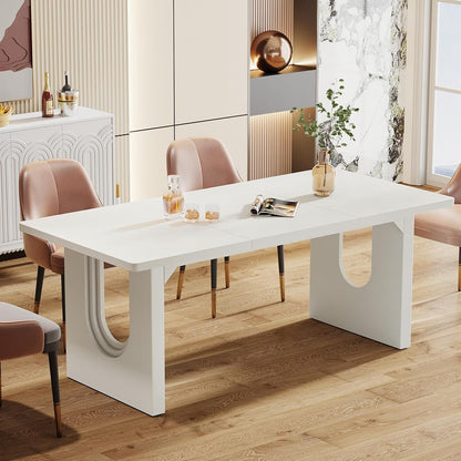 Tribesigns Modern Dining Table for 6 to 8 People, 71" Large Kitchen Dining Table with Wood Pedestal Base, Rectangular Long Dinner Table for Kitchen, Dining Room, Living Room, White1