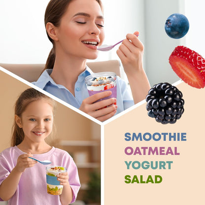 4 Pack - on the Go Yogurt Parfait Cups with Lids, Topping Compartment & Spoon, Yogurt/Parfait Cups for Breakfast Meal Prep, Reusable Leak Proof Container - BPA Free - 20Oz - Colorfull8