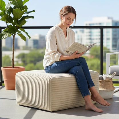 Large Ottoman Foot Rest 37" Beige, Sofa Couch Ottomon with Soft Long-Pile Fabric, High Resilience Foam & Spring Support, Ottoman for Living Room Extra Seating5
