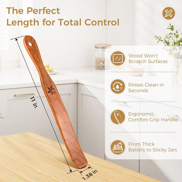 Spurtle for Sourdough Starter, Danish Dough Whisk and Jar Spatula, Solid Teak Wood for Mixing, Scraping Jars and Bread Making Tools, Wooden Kitchen Utensils for Non-Stick Cookware (2) (2 Pcs Spurtle)3