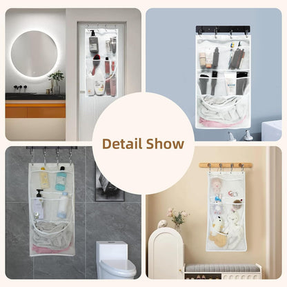 2PCS Mesh Shower Organizer Hanging,Shower Curtain Liner Pockets Hanging with Pockets Quick Dry Cruise RV Camper Bathroom Organizer with Shower Curtain Hooks6