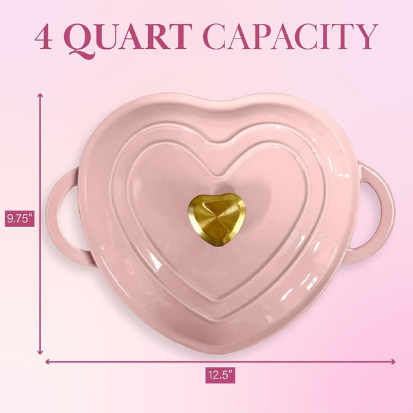 Enameled Cast Iron Dutch Oven Pot with Lid, Heart-Shaped Dutch Oven, Durable Cast Iron Pot with Dual Handles, Oven Safe to 500°F, Works on All Stovetops, 4-Quart, Pink6