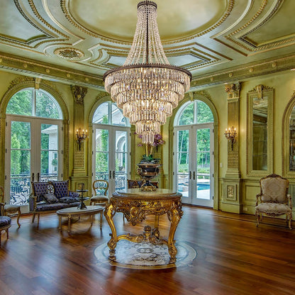French Empire Crystal Chandelier 34" W Large High Ceiling Chandelier4