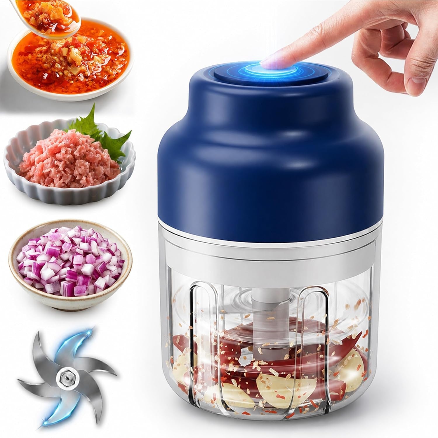 2026-upgrade-electric-garlic-chopper-mini-320-ml-small-garlic-chopper-mincer-with-6-stainless-steel-blades-portable-rechargeable-cordless-chopper-for-onion-chili-ginger-nuts-meat-fruits-blue