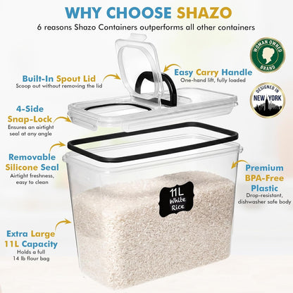 2 PC (11L | 372 Oz) Flour Sugar Storage Containers with Spout Lid & Easy Carry Handle - BPA Free Extra Large Airtight Food Storage Containers with Lids - Rice Canisters Sets for Kitchen & Pantry6