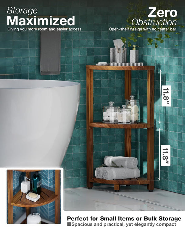 3-Tier Wooden Corner Shower Caddy Organizer with Anti-Slip Feet4
