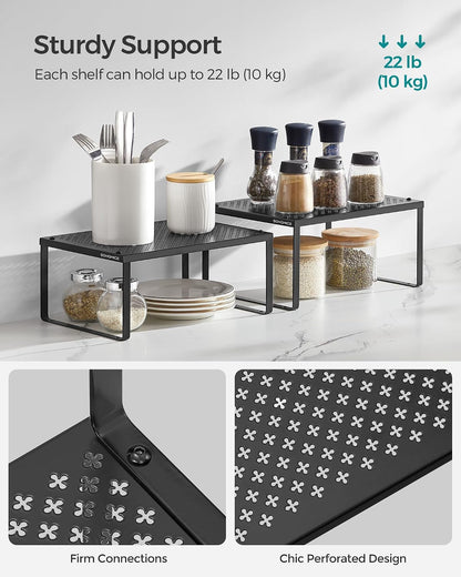 SONGMICS Set of 2 Metal Spice Racks, Stackable Expandable Shelf Risers5