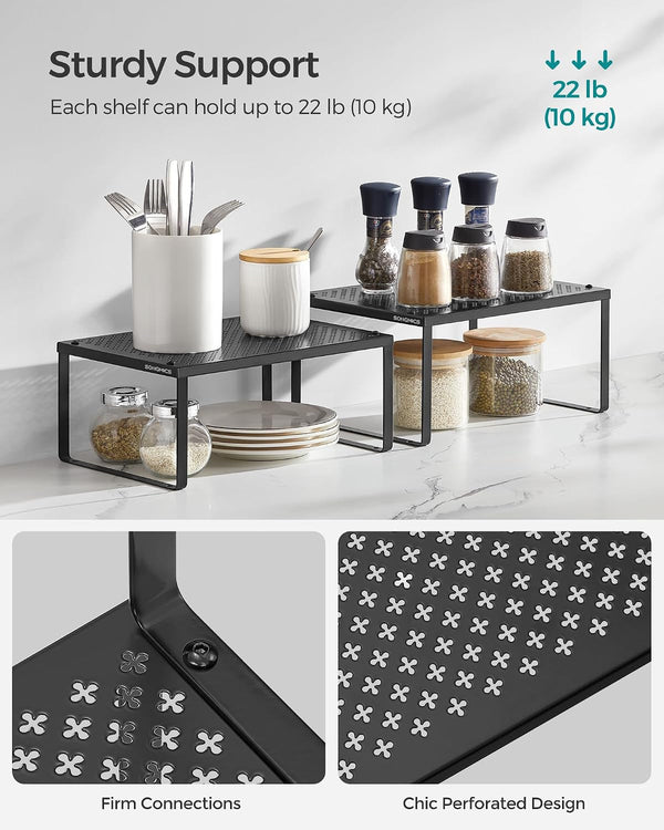 SONGMICS Set of 2 Metal Spice Racks, Stackable Expandable Shelf Risers5