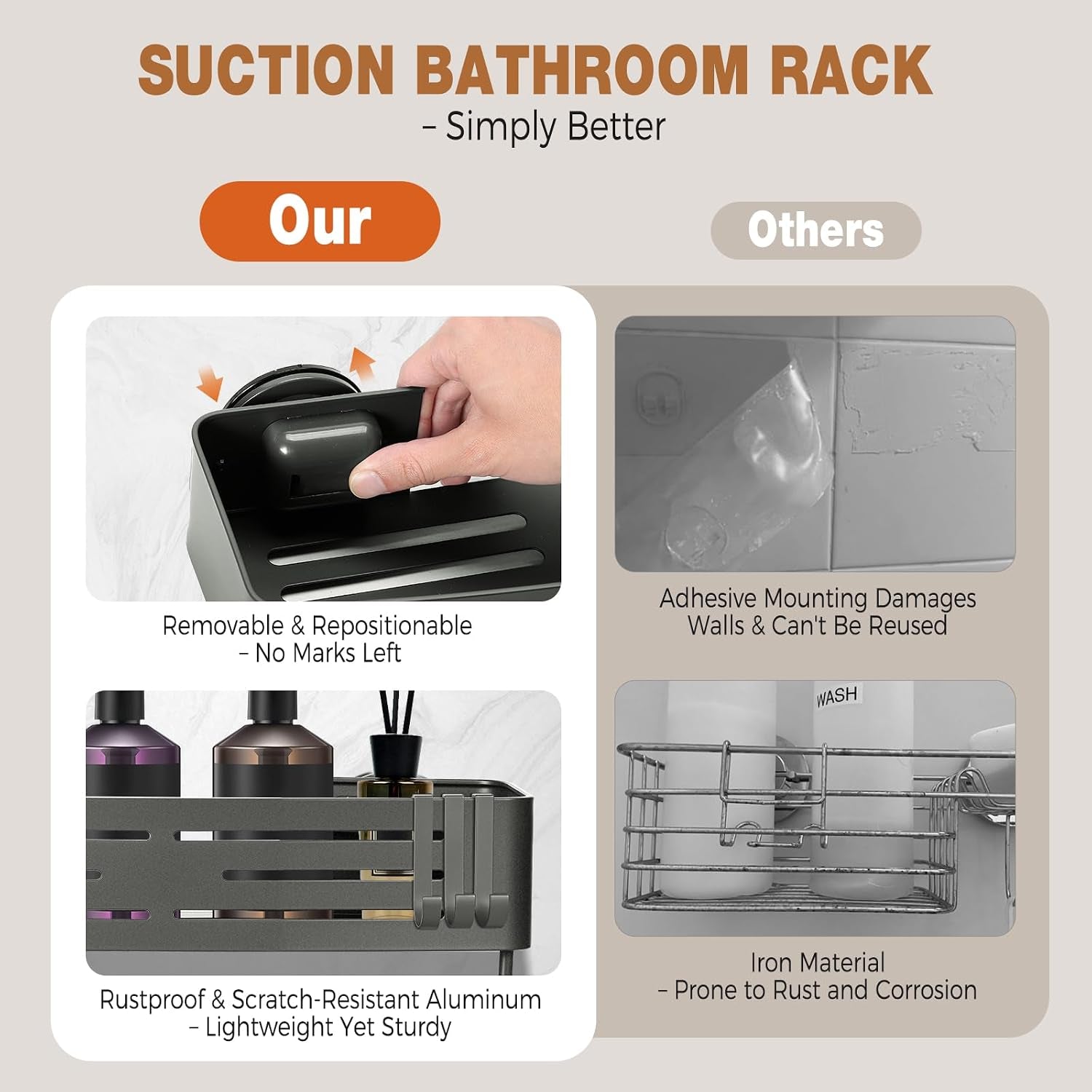 suction-cup-shower-caddy-no-drill-shower-shelf-aluminum-rust-proof-bathroom-shower-organizer-with-12-hooks-2-pack-gunmetal-gray