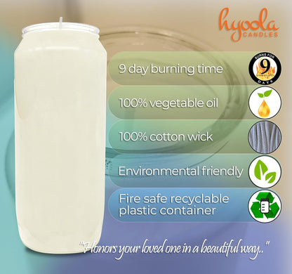 9 Day Prayer Candles 7 Inch Tall Pillar Candles for Religious, Memorial, Party Decor, Vigil and Emergency Use - Vegetable Oil Wax in Plastic Jar Container, White (Pack of 10)2