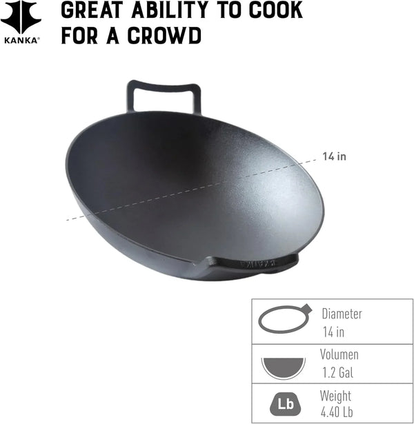 Cast Iron Wok & Skillet – 14 Inch Pre-Seasoned Nonstick Stir Fry Pan with Flat Base & Ergonomic Handles Ideal for Deep Frying, Sautéing, Grilling, & Camping Outdoor Cookware – Black5