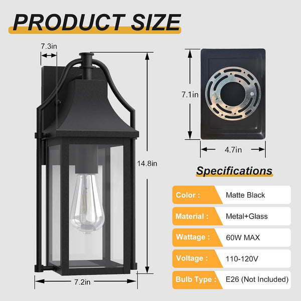 Dusk to Dawn Outdoor Wall Sconce, Waterproof Porch Lights, Black4