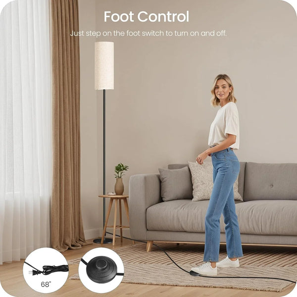 64.4” Slim Floor Lamp for Living Room with Magnetic Remote and Foot Switch, Dimmable Standing Tall Lamp Mood for Bedroom Nursery, 3 Color Temperatures, 1-Hour Timer,900Lm Bulb Included,Beige E06LD05W15