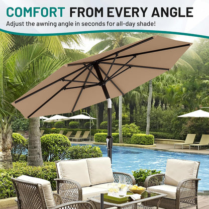 9 FT Patio Umbrella for Outdoor, Outdoor Table Umbrella with Push Button Tilt and Crank, Outdoor Patio Umbrellas with 8 Sturdy Ribs for Market, Garden, Pool (Beige)7