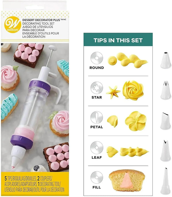 Dessert Decorator Piping Kit, Plunger-Style Tool | Plunger-Style Decorator Includes Couplers, Fill Tip & 4 Decorating Tips, Perfect for Filling, Frosting & Decorating Treats5