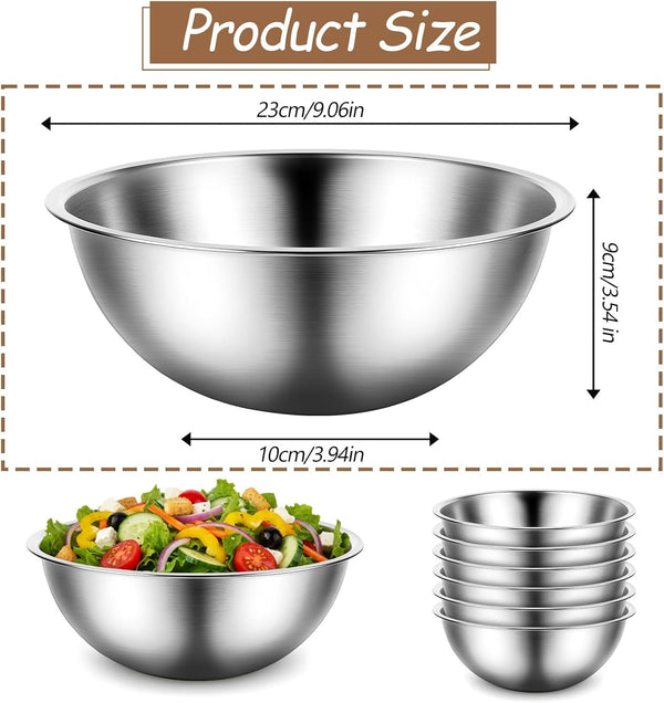 12 Pcs Stainless Steel Mixing Bowls with Graduations, Stainless Steel Bowls, Nesting Metal Prep Salad Bowl, Metal Serving Reusable Baking Food Storage Containers for Kitchen Cooking(9 X 3.5 Inch)2