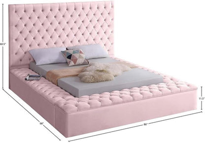 Meridian Furniture Bliss Collection Modern | Contemporary Velvet Upholstered Bed with Deep Button Tufting and Storage Compartments in Rails and Footboard, Pink, Queen3