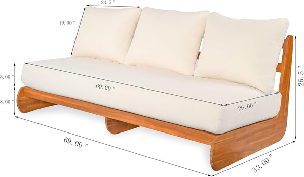 Poppy 2 Piece Patio Conversation Set with Cushion, Acacia Wood 6 Seater Outdoor Sofa Chat Set, Outdoor Sectional Sofa Set of 2 for Patio Furniture Set, Teak+Beige2