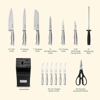 15-Piece Stainless Steel Hollow Handle Block Set, C77SS-15PK | Kitchen Knife Set with High-Carbon Stainless Steel Blades, Sharpening Steel, Household Shears & Wooden Block, C77SS-15PK4