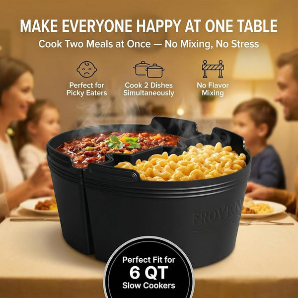 for Crock Pot Divider 6 QT Silicone Slow Cooker Liner, 2-Compartment | Reusable Insert W/ Handles, Dual-Dip for Better Heat Circulation, Easy Clean, for 6 Quart Oval Cookers, Verify Dimensions Ist7